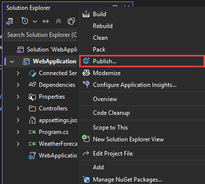 Captura de tela mostrando a opção Publicar.