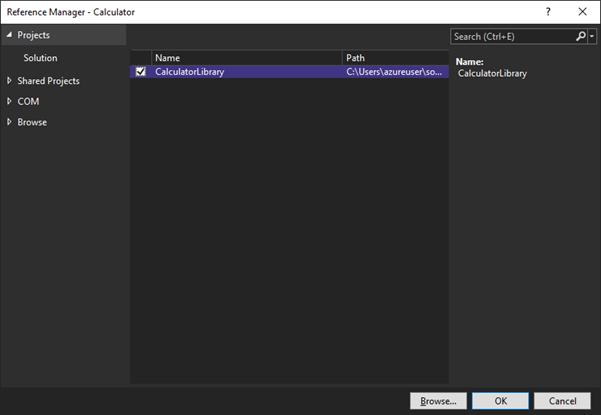 Captura de tela da caixa de diálogo Gerenciador de Referência.
