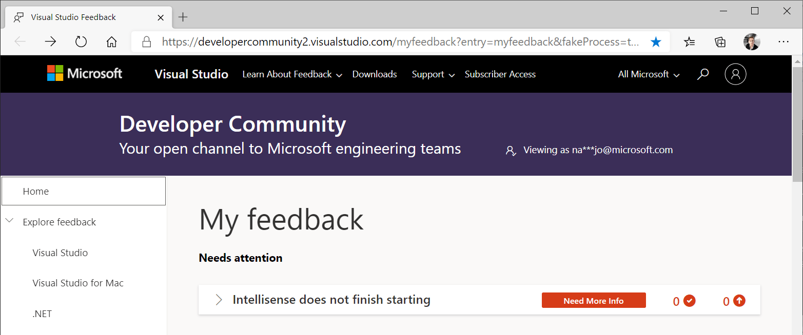 Captura de tela da home page da janela Comentários do Visual Studio. Um item de comentários está listado e está marcado com um rótulo 