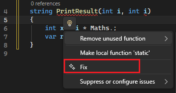 Captura de tela que mostra a opção De ação rápida do GitHub Copilot para a lâmpada.