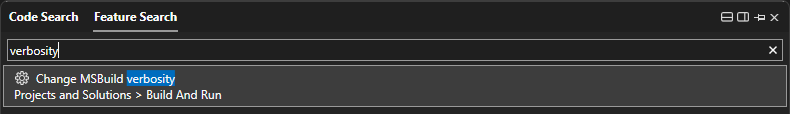 Captura de tela da caixa Pesquisar no Visual Studio.