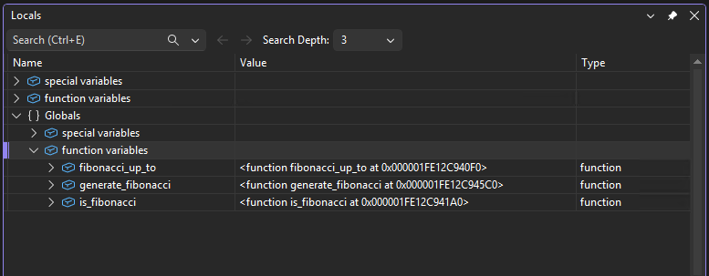 Captura de tela que mostra a janela Locais no depurador do Visual Studio.