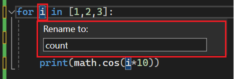 Captura de tela que mostra como especificar um nome diferente para um identificador no Visual Studio 2022.