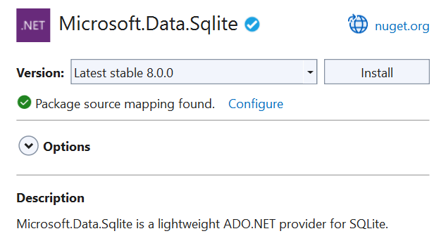 SQLite Pacote NuGet