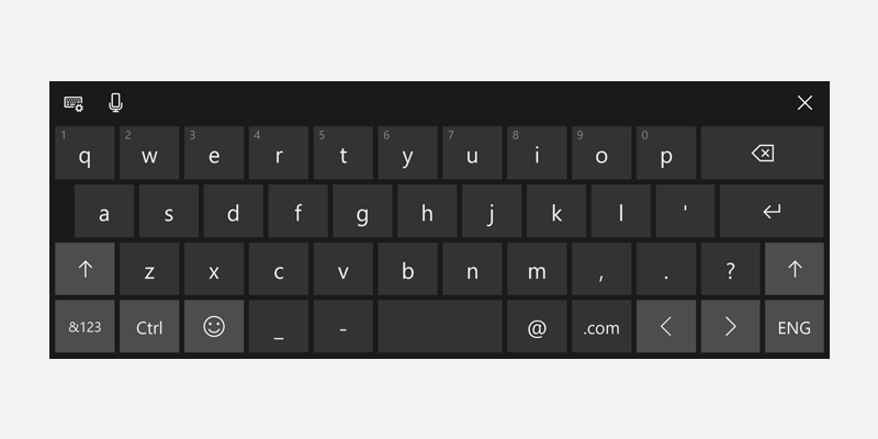 teclado virtual de toque do Windows para endereços de email