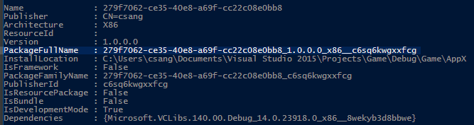 Execução do Get-AppxPackage