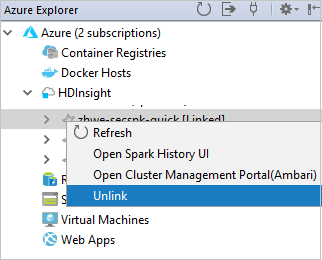 cluster desvinculado do Azure Explorer.