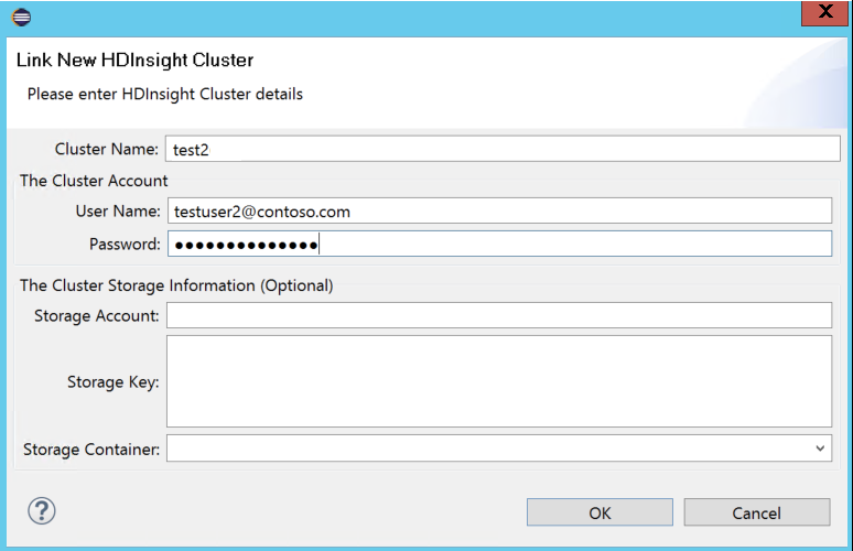 caixa de diálogo Vincular novo cluster HDInsight.