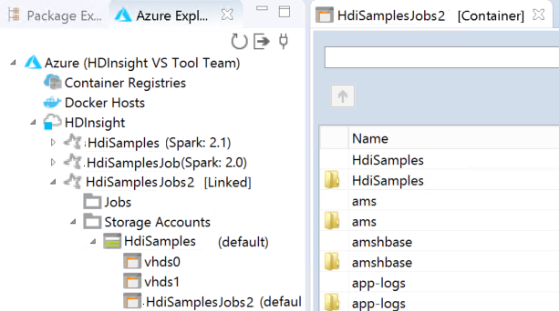contas de armazenamento do Azure Explorer.