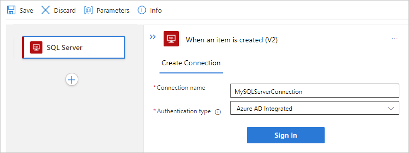 A captura de tela mostra as informações de conexão com a nuvem do SQL Server com o tipo de autenticação selecionado.