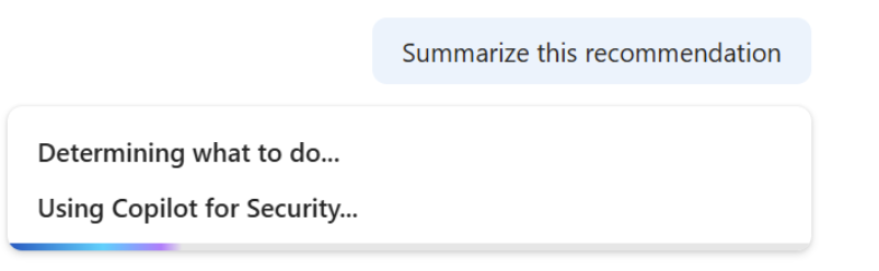 Captura de tela que mostra a janela do copiloto mostrando as palavras Usando o Microsoft Security Copilot.