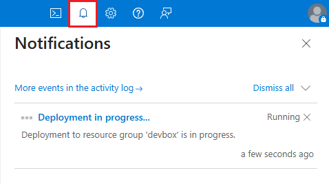 Captura de ecrã que mostra o painel de Notificações no portal Azure.