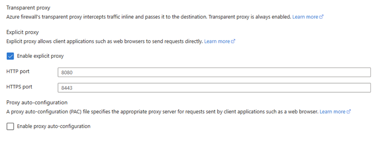 Captura de ecrã mostrando a configuração Habilitar proxy explícito.