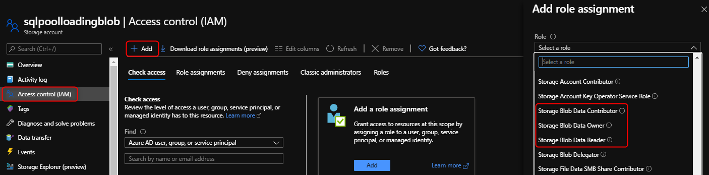 Concedendo permissão do RBAC do Azure para efetuar o carregamento