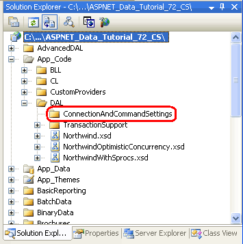 Adicione uma subpasta chamada ConnectionAndCommandSettings
