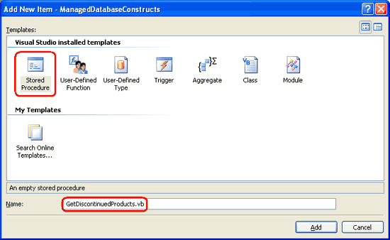 Adicione um novo procedimento armazenado chamado GetDiscontinuedProducts.vb