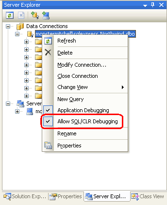 Garantir que a Base de Dados permita a depuração SQL/CLR