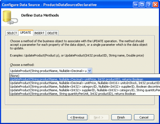 Use a sobrecarga do método UpdateProduct com três parâmetros de entrada