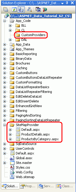 Adicionar as páginas ASP.NET para o Mapa do Sítio dos tutoriais Provider-Related