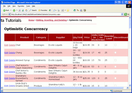 Os produtos estão listados em um GridView
