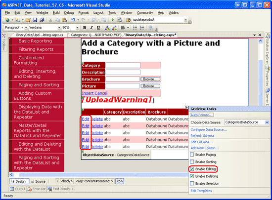 Configurar o GridView para suportar a edição