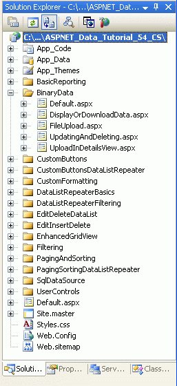 Adicionar as páginas ASP.NET para os tutoriais binários Data-Related