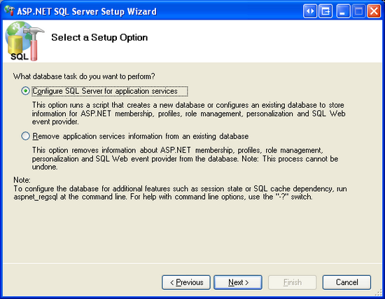 escolha a opção Configurar o SQL Server para serviços de aplicativos