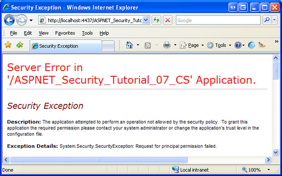 Se o Contexto de Segurança Não for Autorizado a Executar o Método, é lançada uma SecurityException