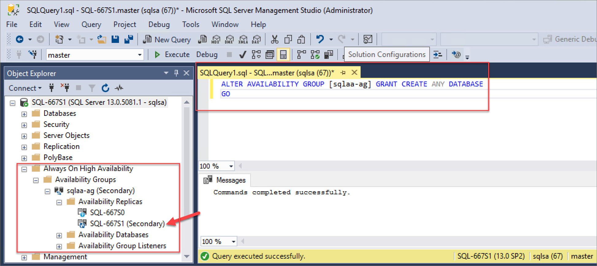 Instância secundária de script SQL