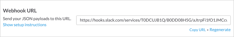 Captura de ecrã mostrando um Webhook do Slack.