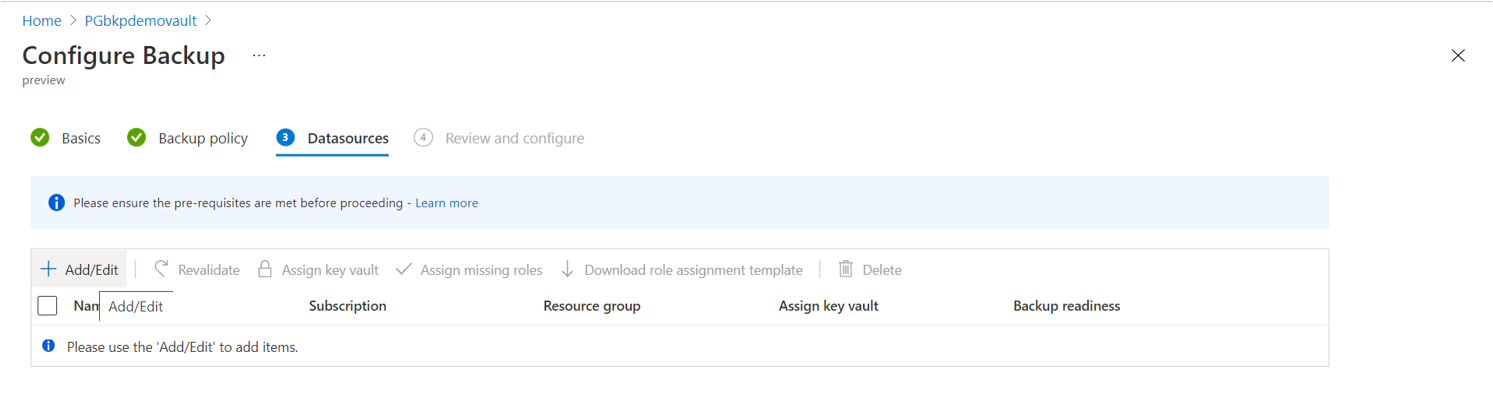 Captura de tela que mostra o botão para adicionar ou editar um banco de dados PostgreSQL.