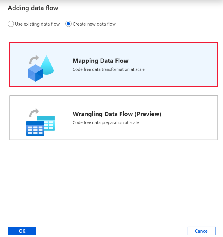 Captura de ecrã que mostra o mapeamento Data Flow.