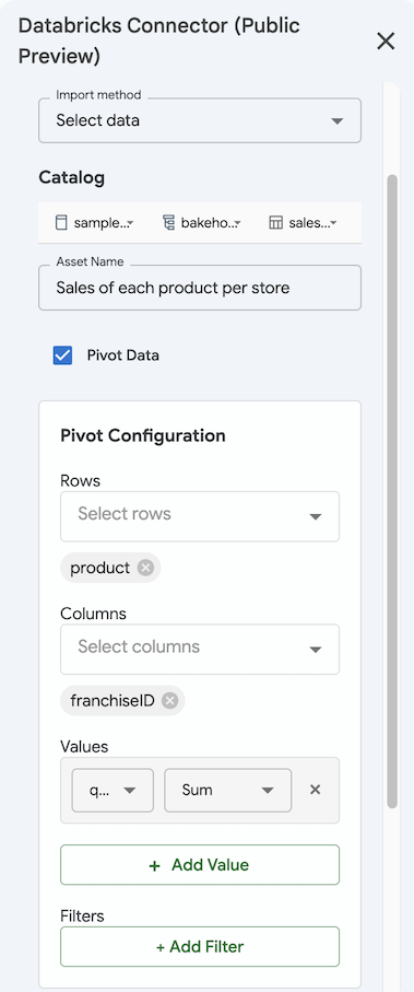 Configure uma tabela dinâmica no Databricks Connector