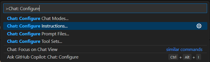 Captura de ecrã ao digitar na paleta de comandos do Visual Studio Code.