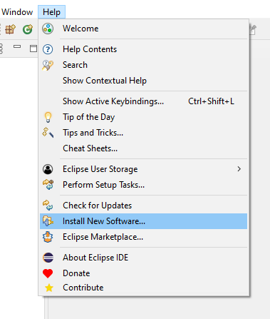 Instalar novo software, menu Ajuda.