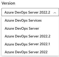 Captura de ecrã de como selecionar uma versão a partir Azure DevOps Content Version selector.