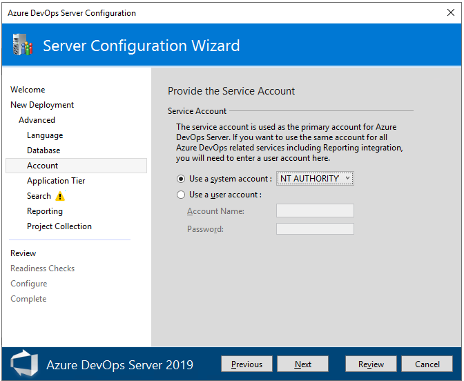Captura de ecrã da página Avançadas, Conta.