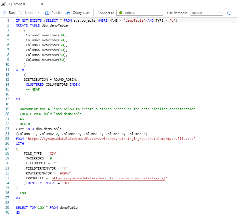 Captura de tela que mostra a abertura do script SQL.