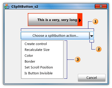Diálogo com splitbutton e controlo de pager.