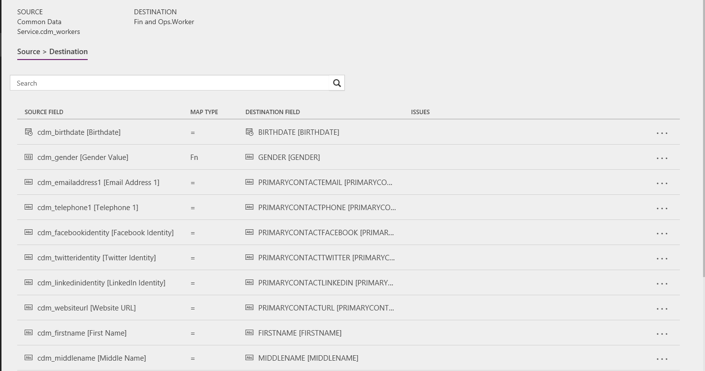 Captura de ecrã de um mapeamento de modelo no Data Integrator.