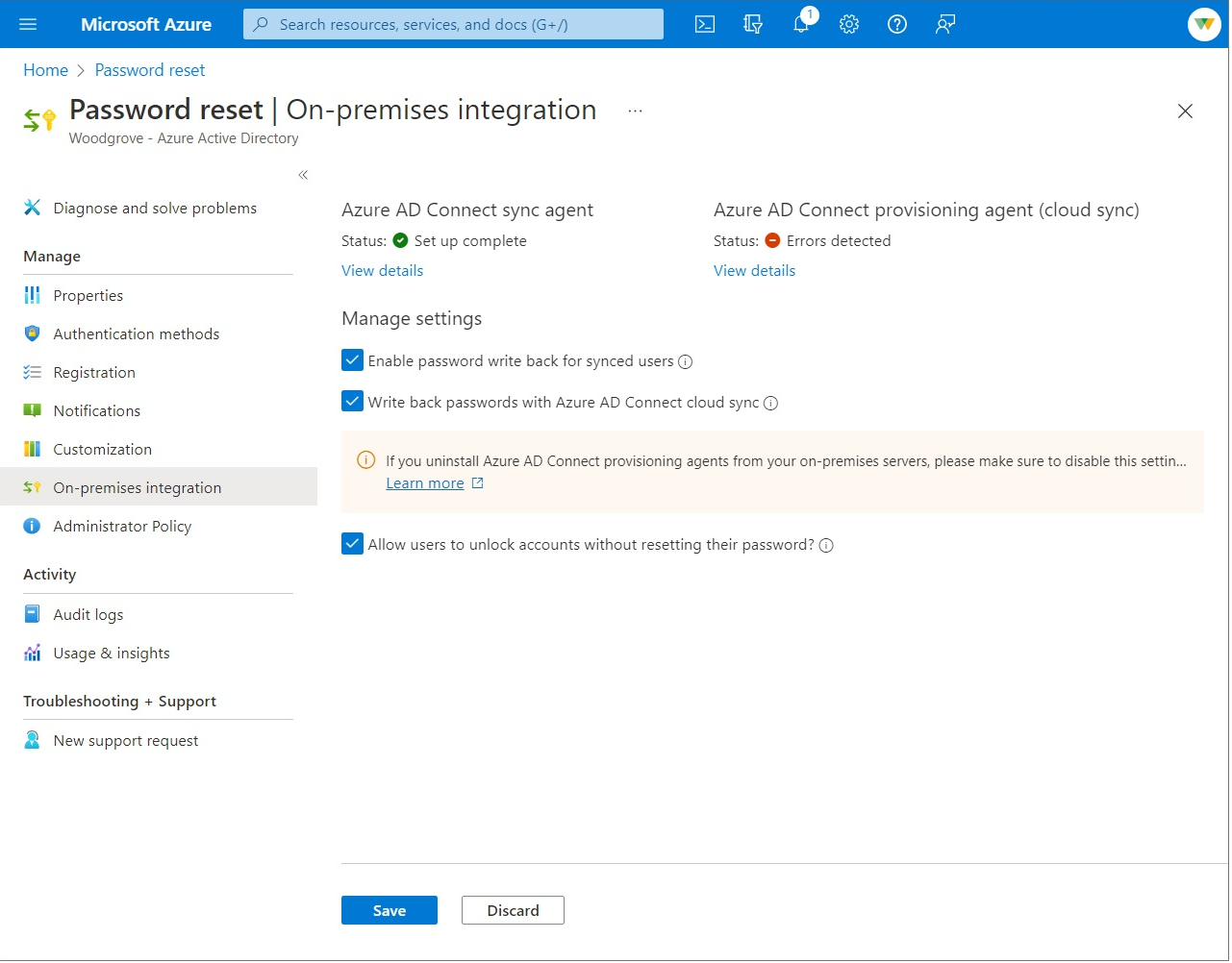 Ativar Microsoft Entra redefinição de senha de autoatendimento para escrita de senha