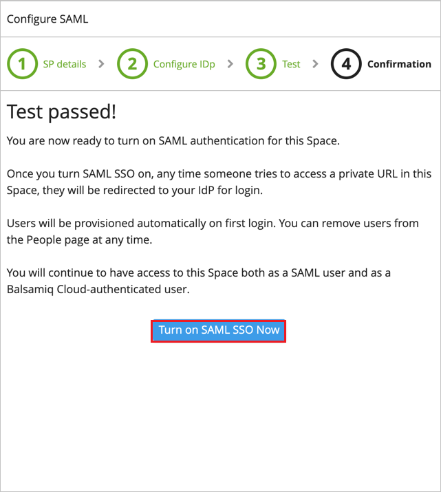 A captura de tela mostra o SAML de teste.