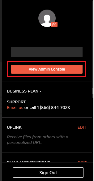 Captura de tela mostra o botão Exibir Admin Console para o usuário.