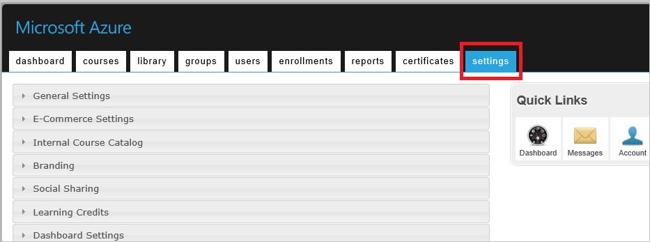 A captura de tela mostra a guia de configurações.