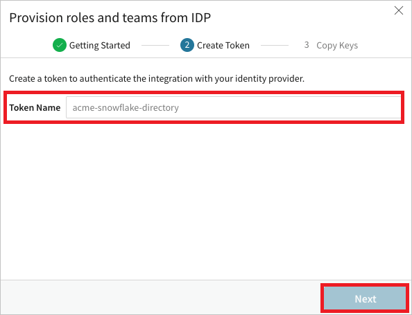 Captura de ecrã do nome do Token e da opção Next.