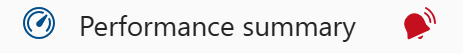 Captura de ecrã do portal Fabric a mostrar o indicador de alerta pendente no Painel de Desempenho.