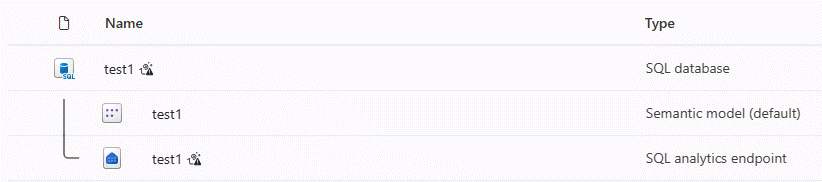 Captura de ecrã do banco de dados SQL no espaço de trabalho do ponto de extremidade de análise SQL do Fabric.