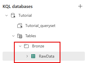 Captura de ecrã da subpasta Bronze contendo a tabela RawData.