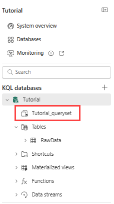 Captura de ecrã da seleção do **Tutorial_queryset** da árvore de itens da base de dados.