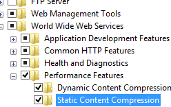 Captura de tela que mostra a compactação de conteúdo estático selecionada para o Windows 8.
